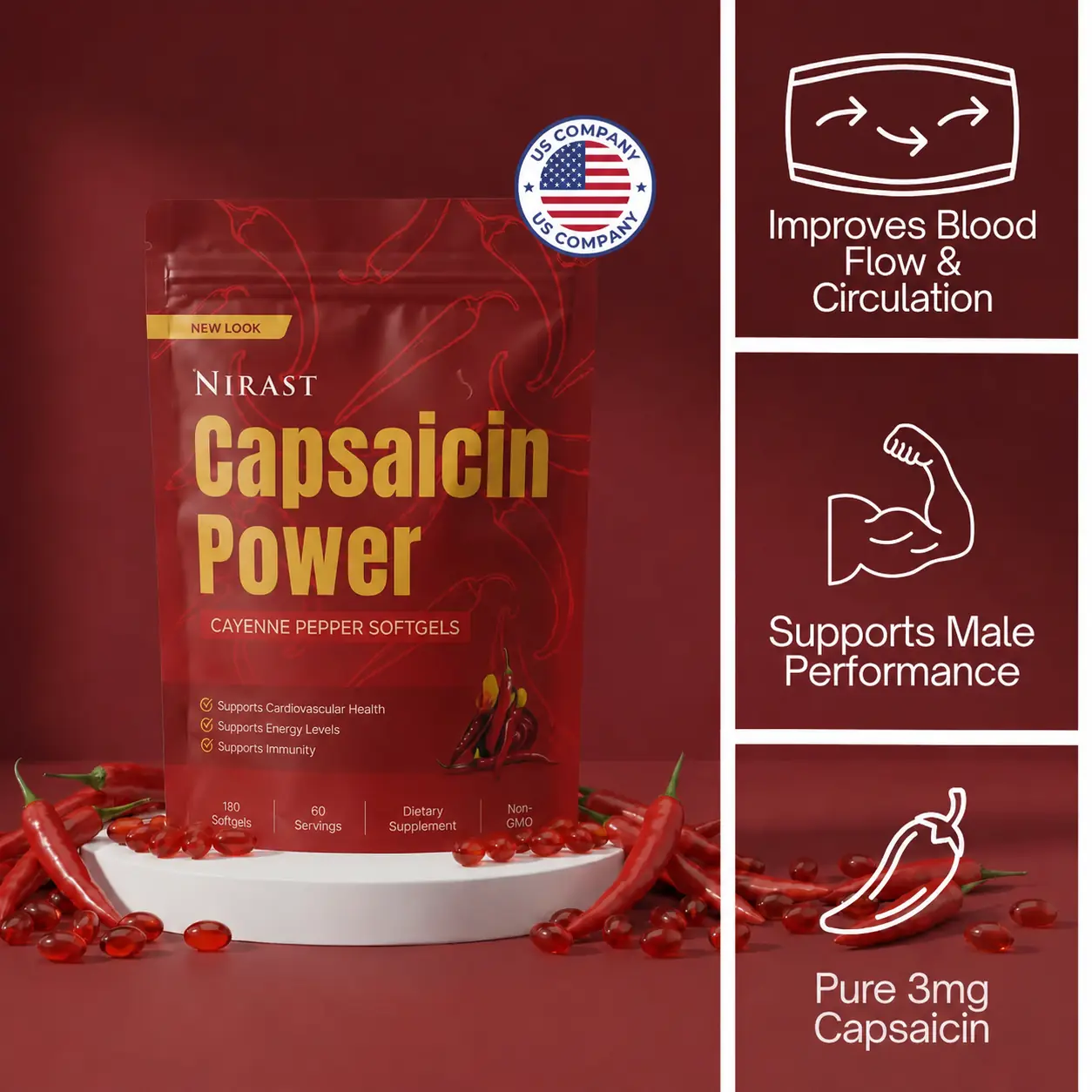 Nirast Capsaicin Power - Cayenne Pepper Softgels For Men (30 Servings)